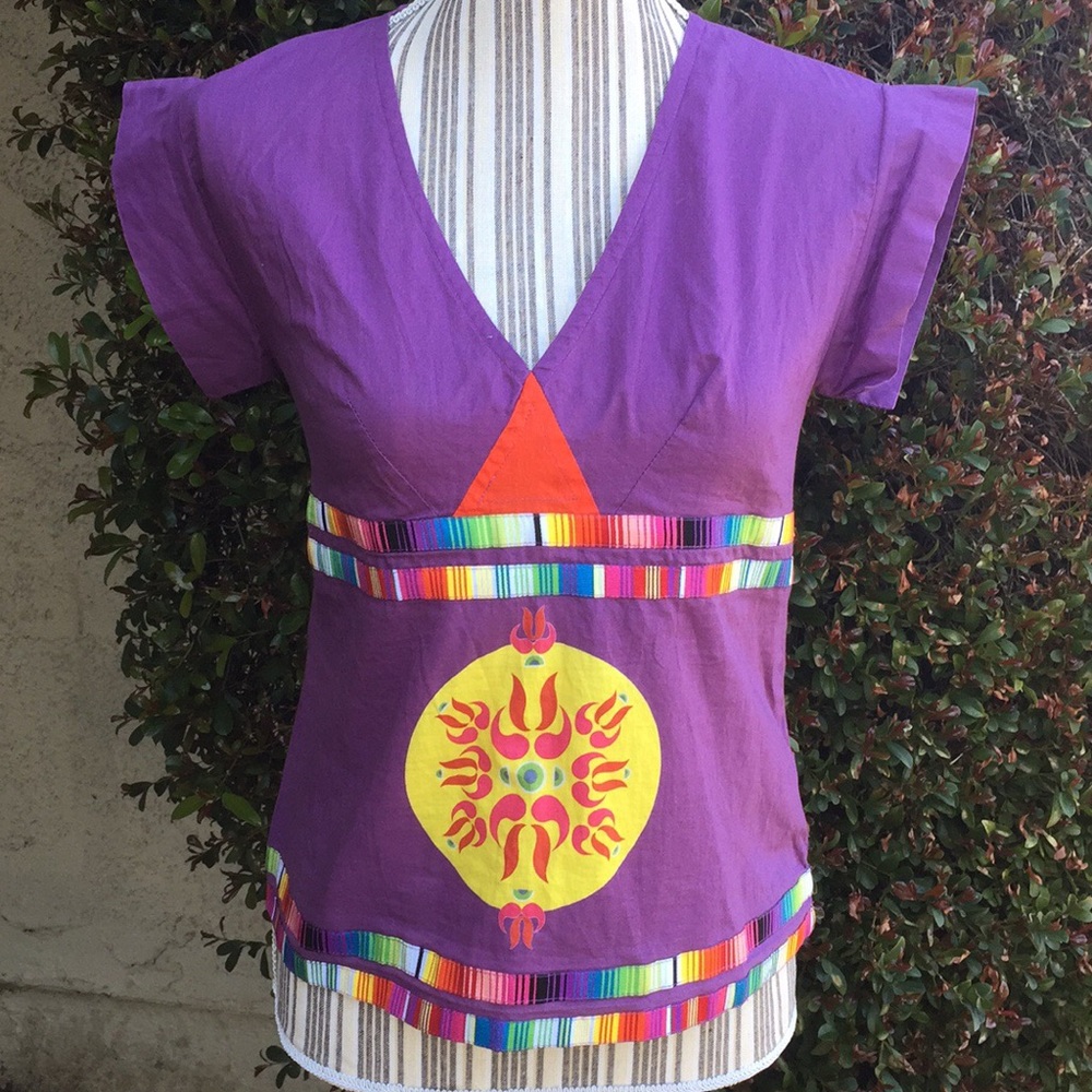 Womens Secret XS short sleeve boho purple festival top